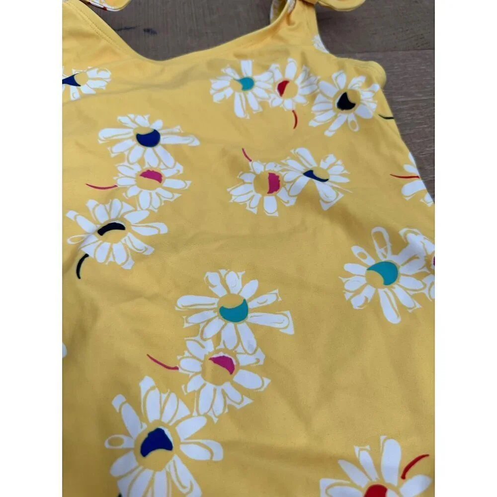Hanna Andersson Girls Yellow Daisy Floral One-Piece Swimsuit With Adjustable Sho
